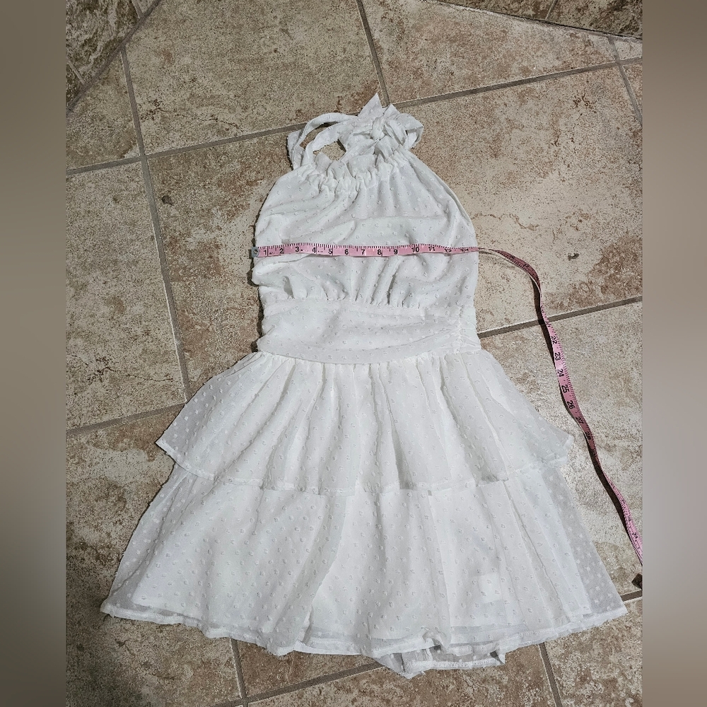 SHEIN White Halter Swiss Dot Tiered Ruffle Mini Dress Lined Womens Small US 4 - Picture 4 of 6